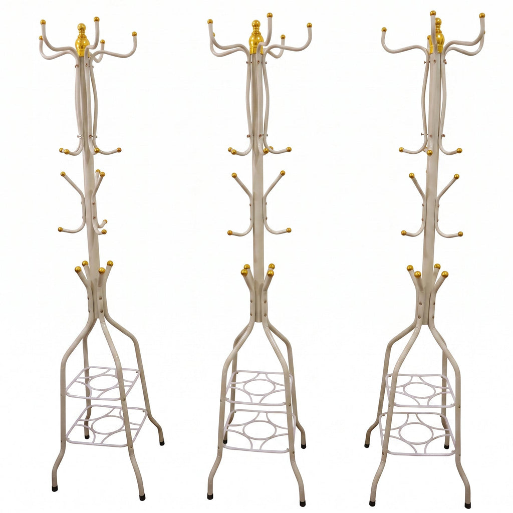 Metal Floor Standing Coat Rack Stand With Bottom Storage Shelf (1 Pc)