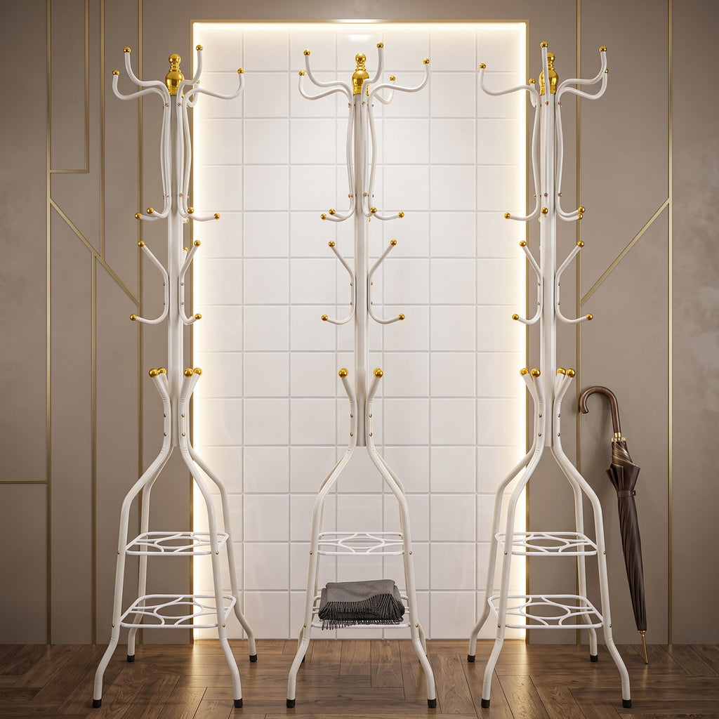 Metal Floor Standing Coat Rack Stand With Bottom Storage Shelf (1 Pc)